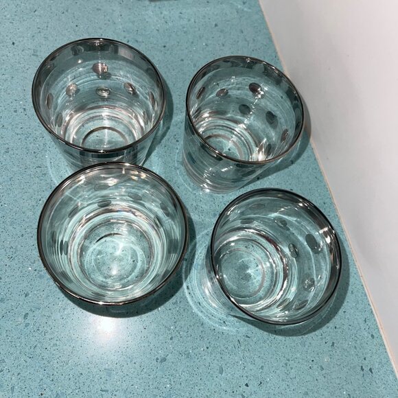 Dorothy Thorpe MCM Silver Rim Polka Dot Lowball Glasses Set of Four - Picture 4 of 11